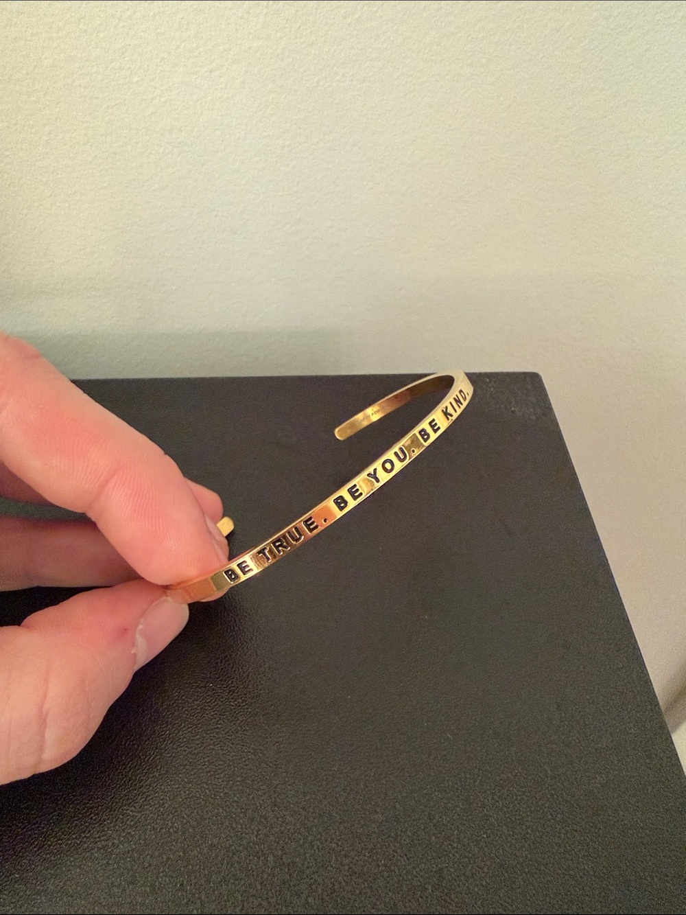 Gold Inspirational Cuff Bracelet - "Be True. Be You. Be Kind."